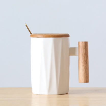 Holzgriff Keramik Kaffeetasse, literarische Teetasse Büro Kaffee Milch Tasse Nordic Kleine Frische Hand Keramik Tasse Drinkware Geschenk 400ml