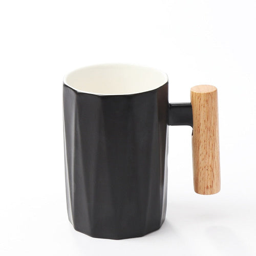 Holzgriff Keramik Kaffeetasse, literarische Teetasse Büro Kaffee Milch Tasse Nordic Kleine Frische Hand Keramik Tasse Drinkware Geschenk 400ml