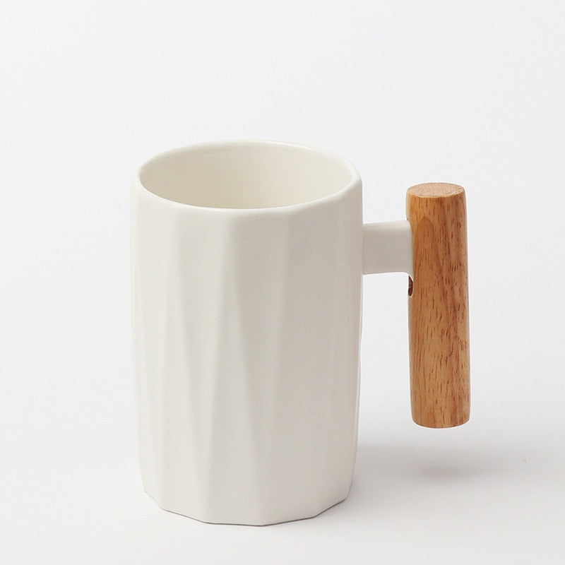 Holzgriff Keramik Kaffeetasse, literarische Teetasse Büro Kaffee Milch Tasse Nordic Kleine Frische Hand Keramik Tasse Drinkware Geschenk 400ml