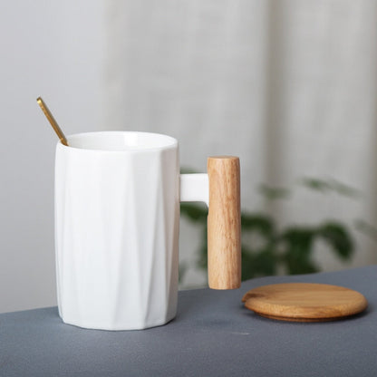 Holzgriff Keramik Kaffeetasse, literarische Teetasse Büro Kaffee Milch Tasse Nordic Kleine Frische Hand Keramik Tasse Drinkware Geschenk 400ml