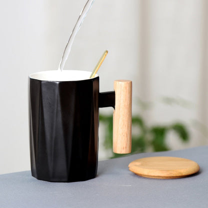 Holzgriff Keramik Kaffeetasse, literarische Teetasse Büro Kaffee Milch Tasse Nordic Kleine Frische Hand Keramik Tasse Drinkware Geschenk 400ml