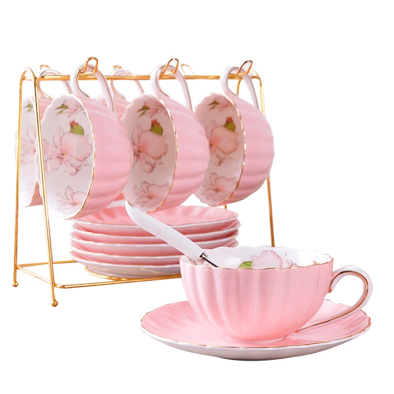 Rosa Romantik Kürbis Kaffeetasse Set Küche Zubehör Bone China Keramik Tee Cup Organizer Englisch Nachmittagstee Rot