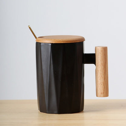 Holzgriff Keramik Kaffeetasse, literarische Teetasse Büro Kaffee Milch Tasse Nordic Kleine Frische Hand Keramik Tasse Drinkware Geschenk 400ml