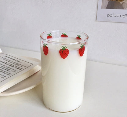 300ml Erdbeere Niedliche Glastasse mit Strohhalm Kreative Transparente Wassertasse Student Milch Hitzebeständiges Glas Nana