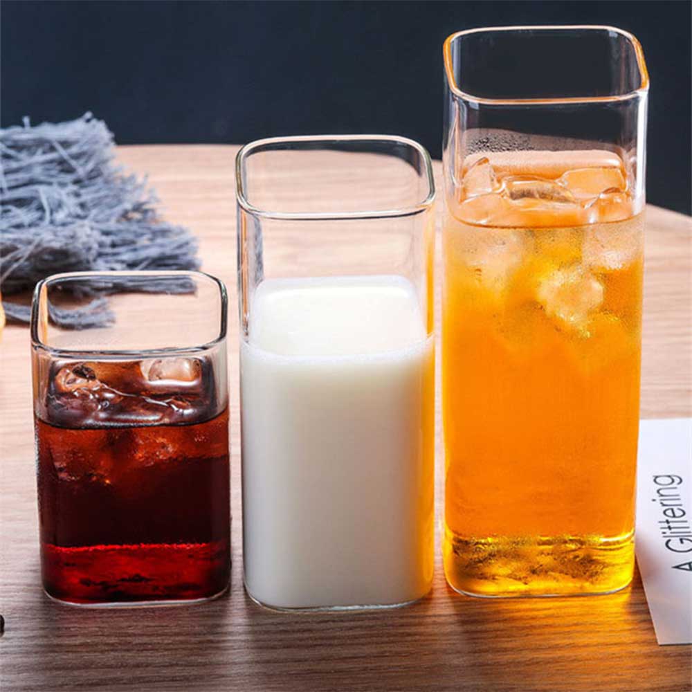 Quadratischer einfacher Glasbecher Transparentes Kaltgetränk Großes Fassungsvermögen Milch Saft Tee Getränk Wasser Mousse Becher Wein Glas Bier Kaffeebecher