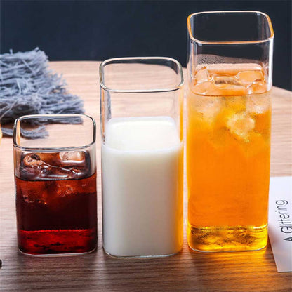 Quadratischer einfacher Glasbecher Transparentes Kaltgetränk Großes Fassungsvermögen Milch Saft Tee Getränk Wasser Mousse Becher Wein Glas Bier Kaffeebecher